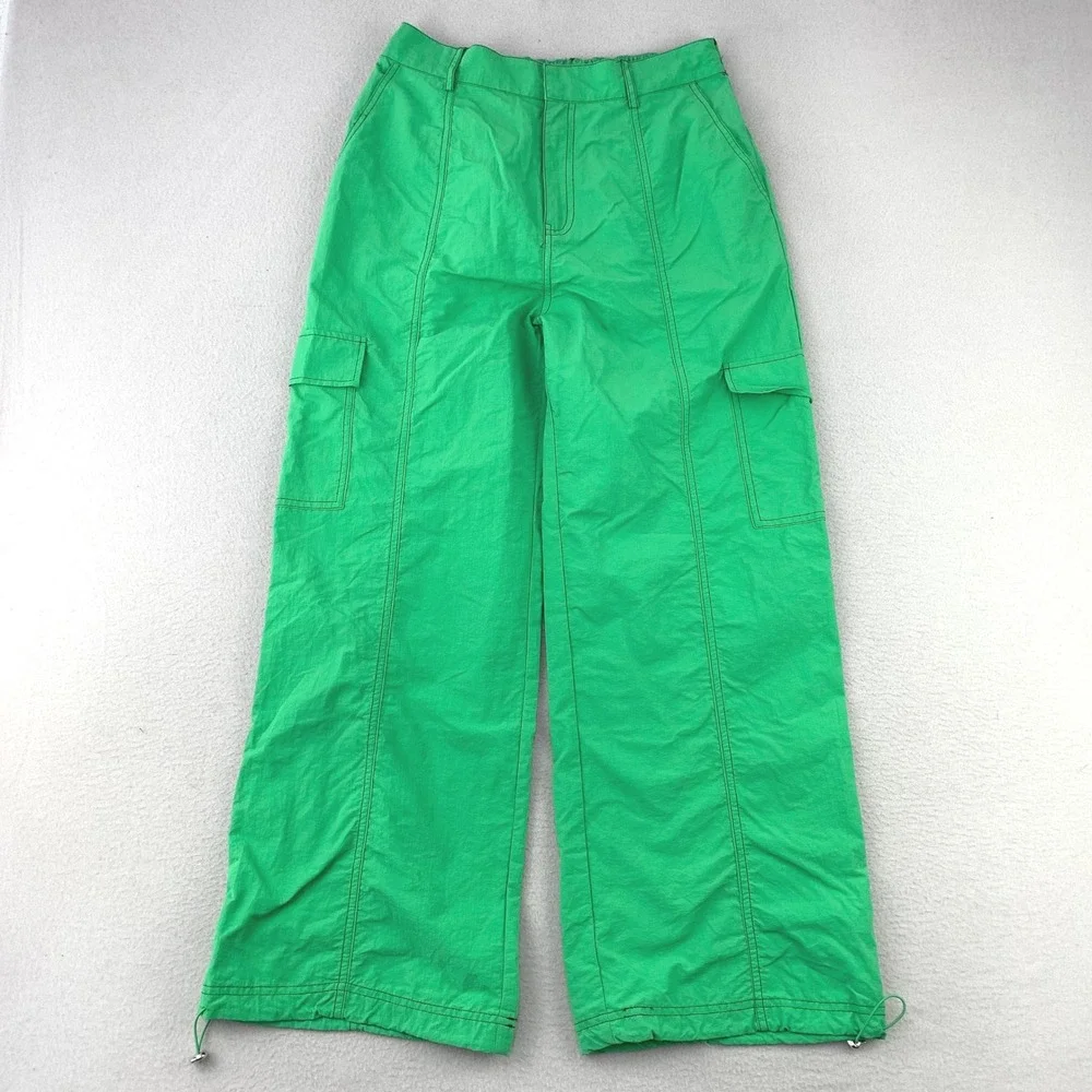 Love Tree Parachute Cargo Pants Womens Medium Green Streetwear Nylon Y2K Baggy - Picture 1 of 11